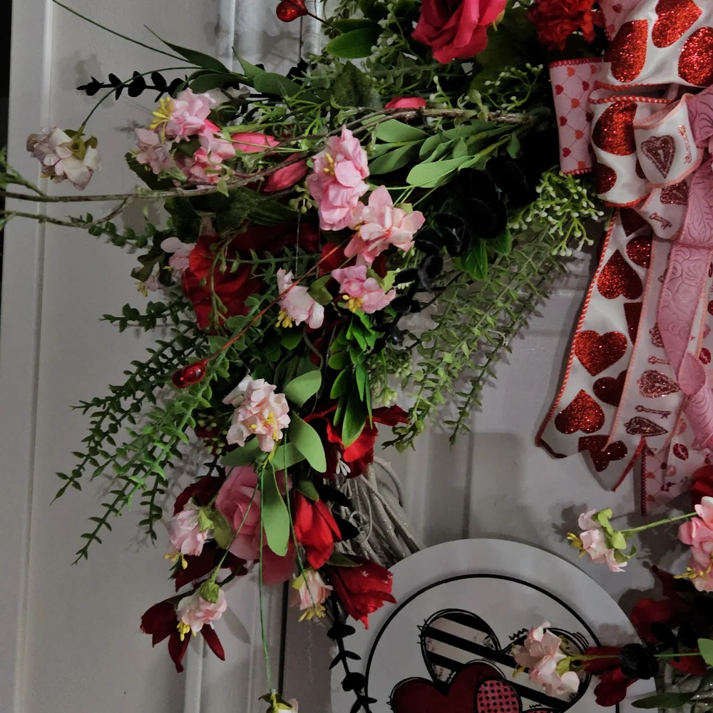 Valentine's Day Heart Wreath with Red and Pink Accents